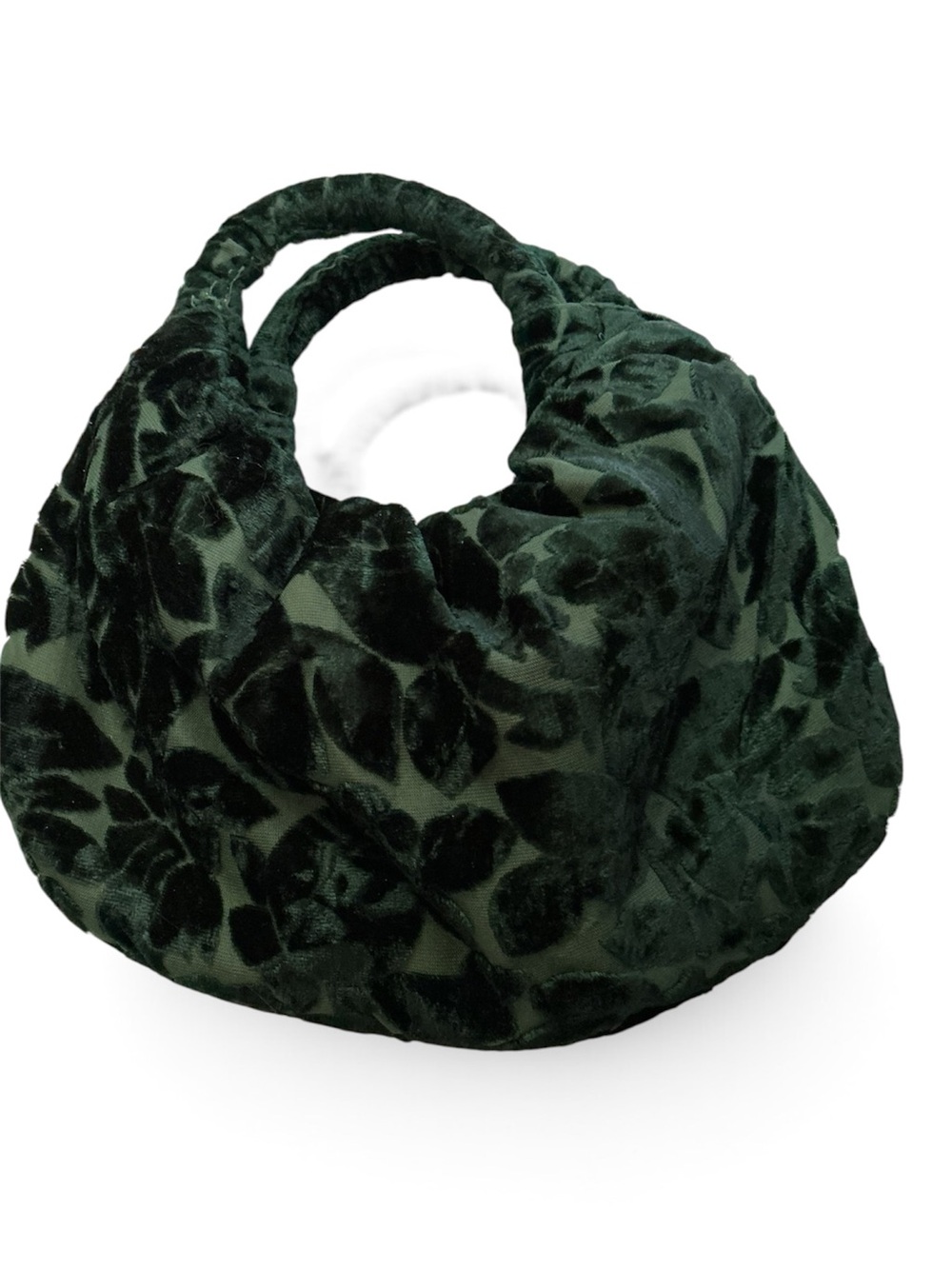 Plush Velvet Ruched Hobo Bag in Dark Green